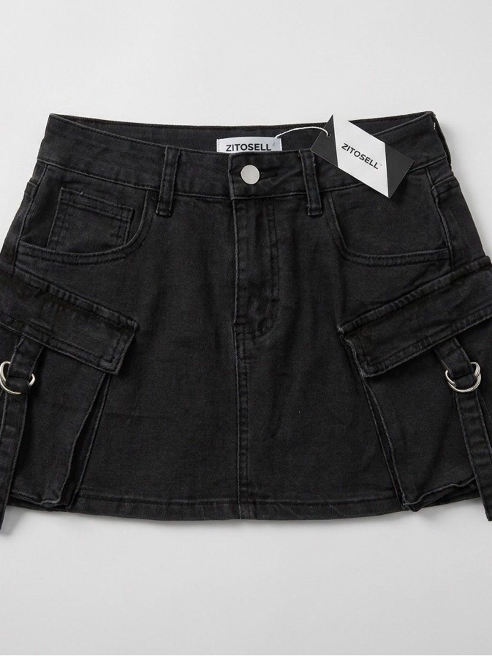 Women's Black Cargo Mini Skirt with Utility Pockets